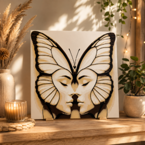 Cadre décoratif Femme Papillon en impression 3D sur support, fabrication artisanale française en PLA biosourcé.